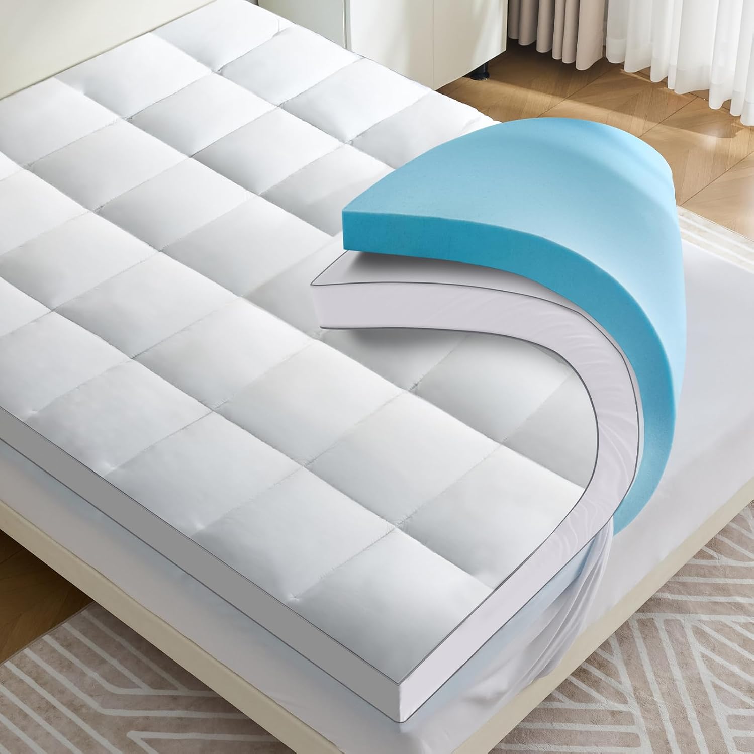 Aodenge 4‑Inch Dual Layer Mattress Topper – Queen Size