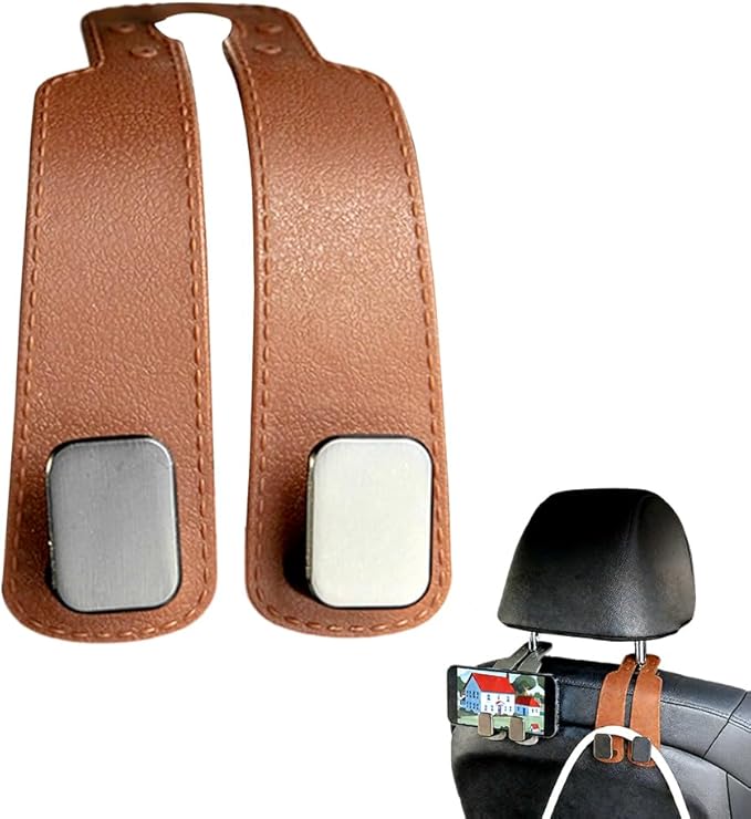 Headrest Hooks for Car – 2‑Hook Fur Leather Seat Back Hangers (6‑Pack)