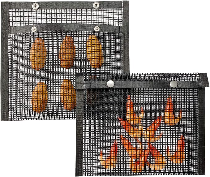 Black BBQ Grill Mesh Bag – Non‑Stick, Includes Silicone Brush
