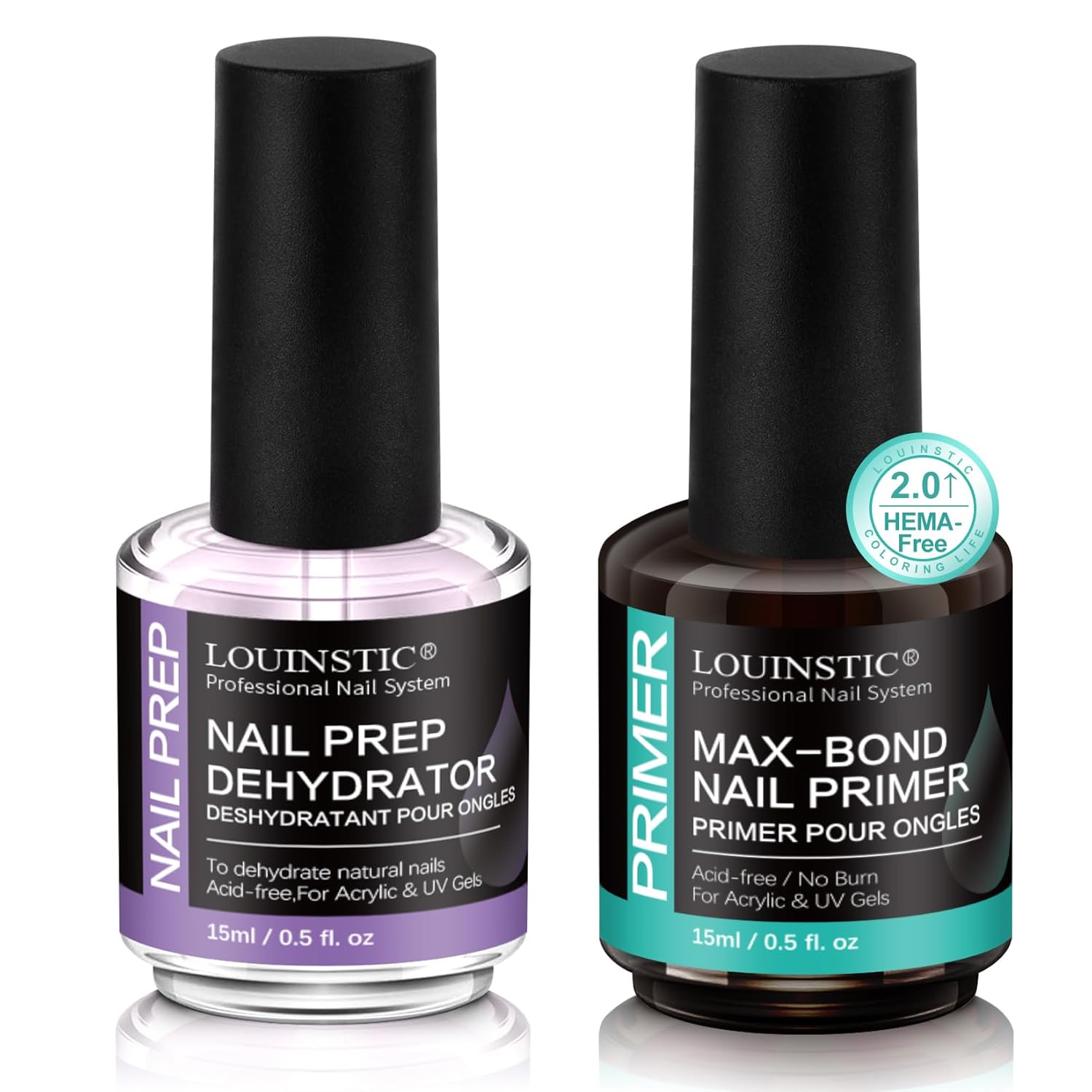 LOUINSTIC Nail Prep Kit – Dehydrator & Acid‑Free Primer, 15ml