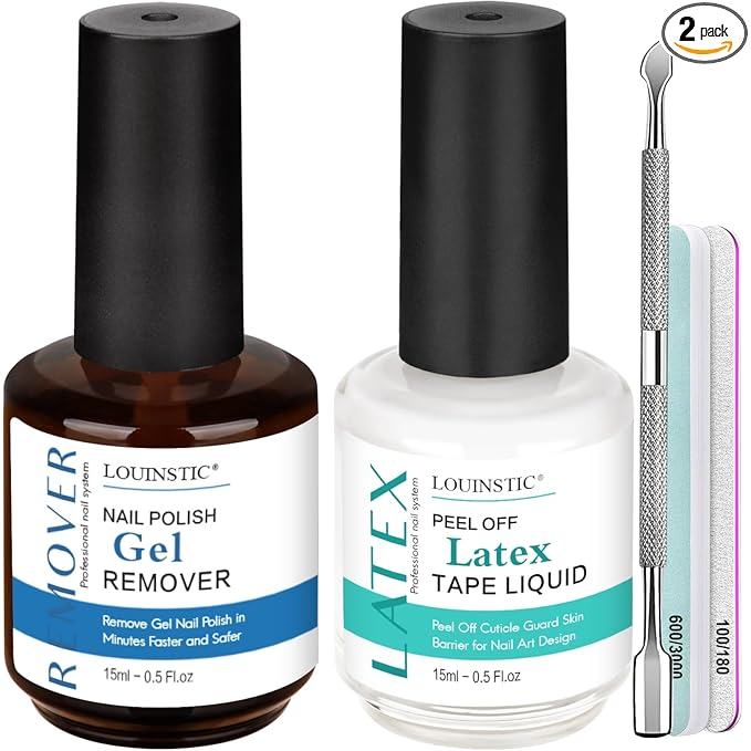 LOUINSTIC Gel Nail Remover & Liquid Latex Kit – 2‑5 Min Removal