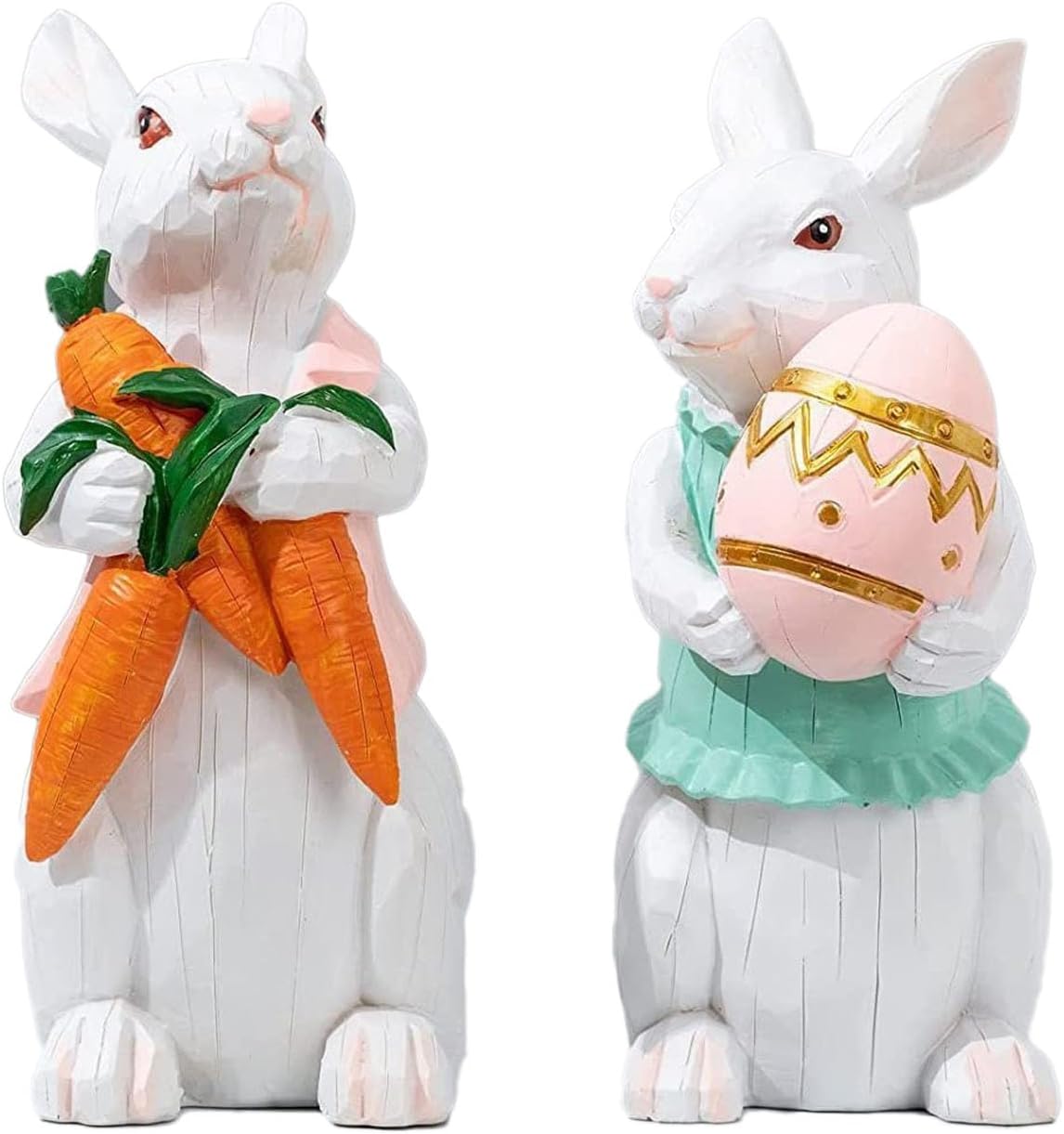 PEACELOVER Easter Bunny Figurines – Hand Painted Resin, Set of 2