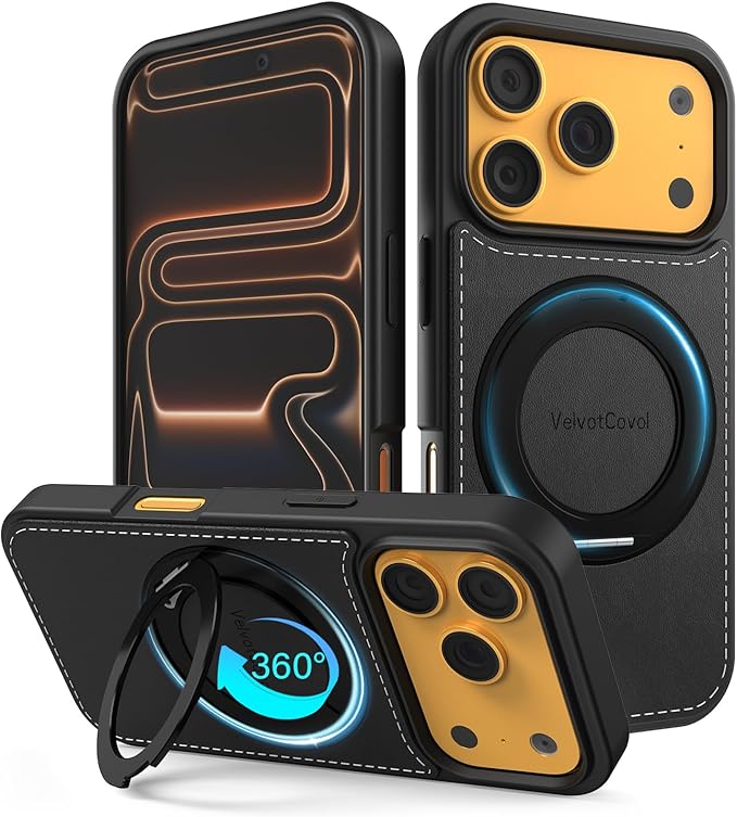 VelvotCovol Leather Case for iPhone 17 Pro – 360° Invisible Stand