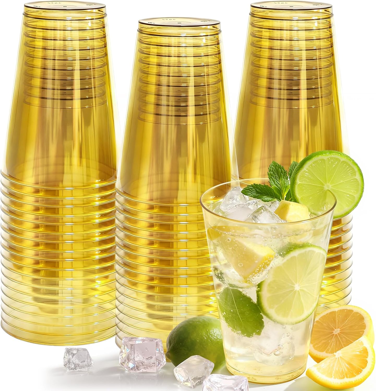 Gold Clear Plastic Cups 12 oz 50 Pack