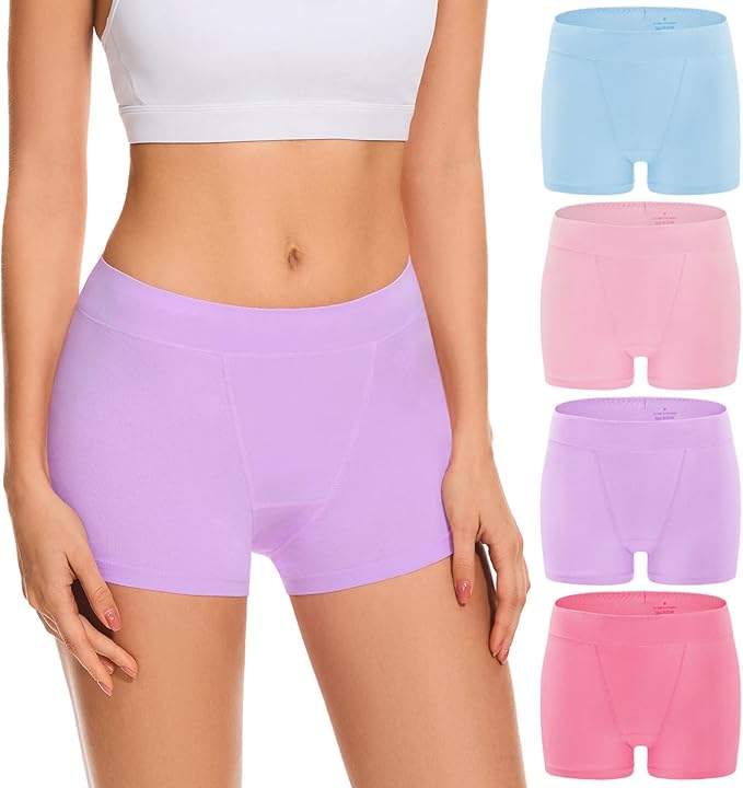 Women’s Cotton Boy Shorts Underwear 4 Pack