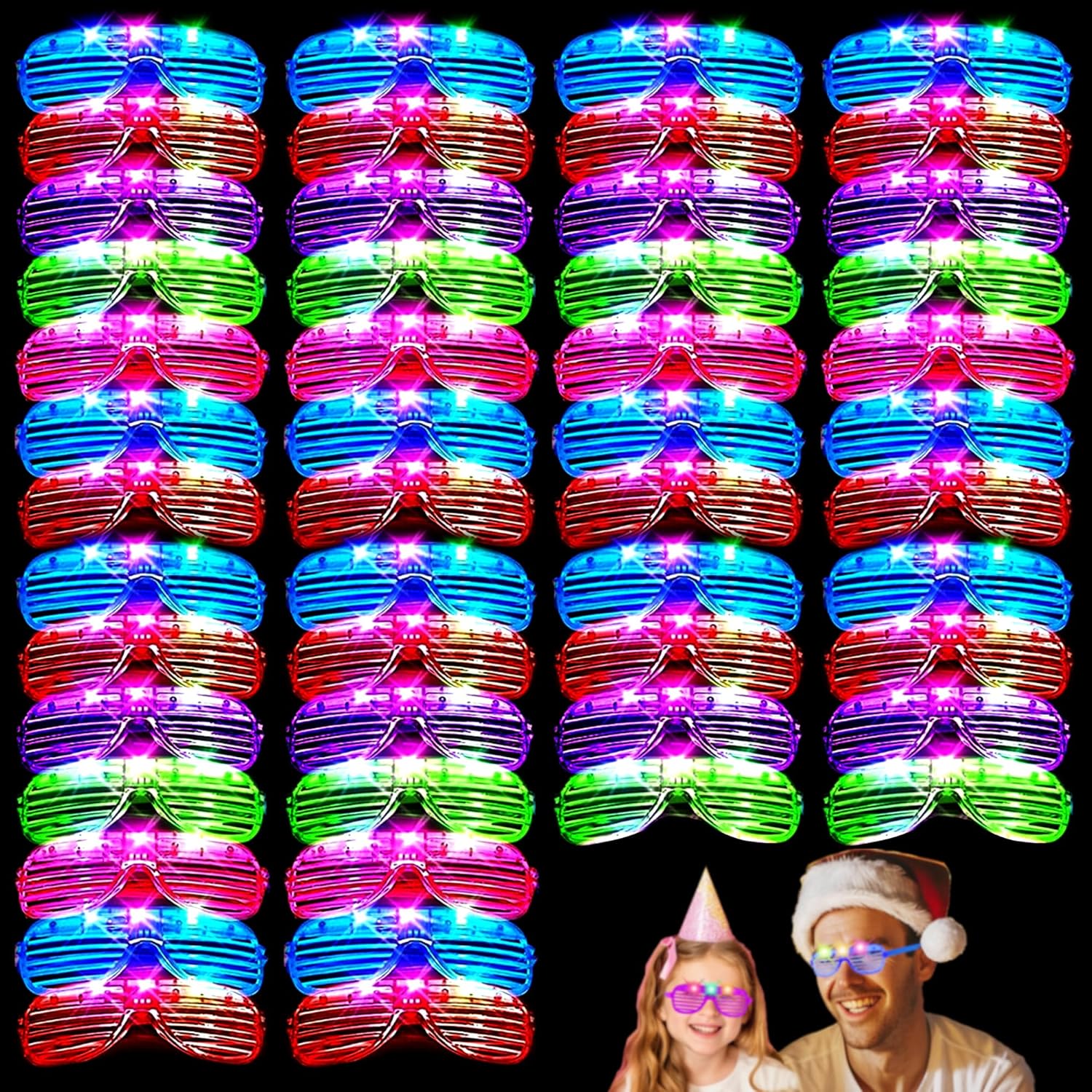 40 Pack LED Light Up Glasses Party Favors