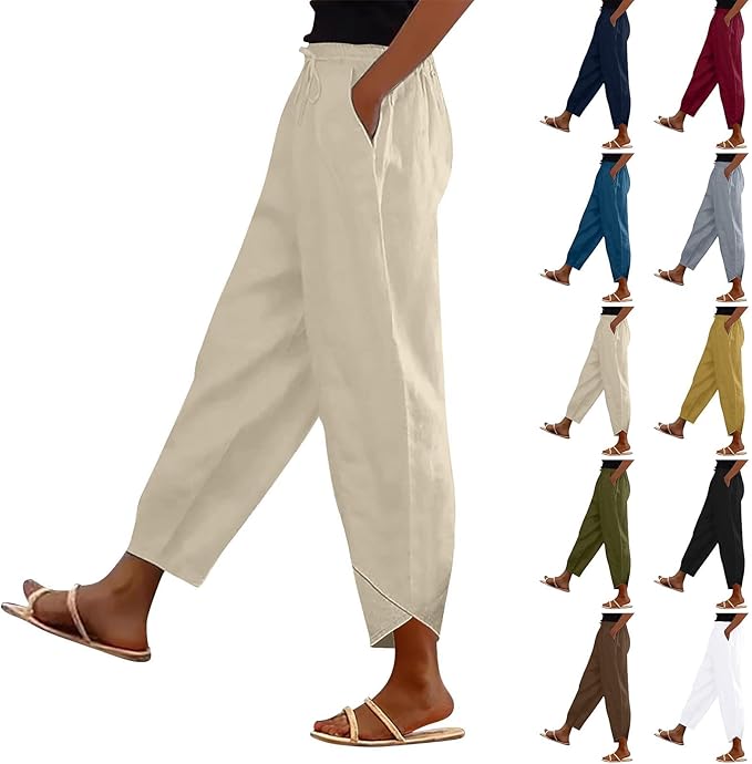 Women’s Cotton Linen Pants High Waist Wide Leg
