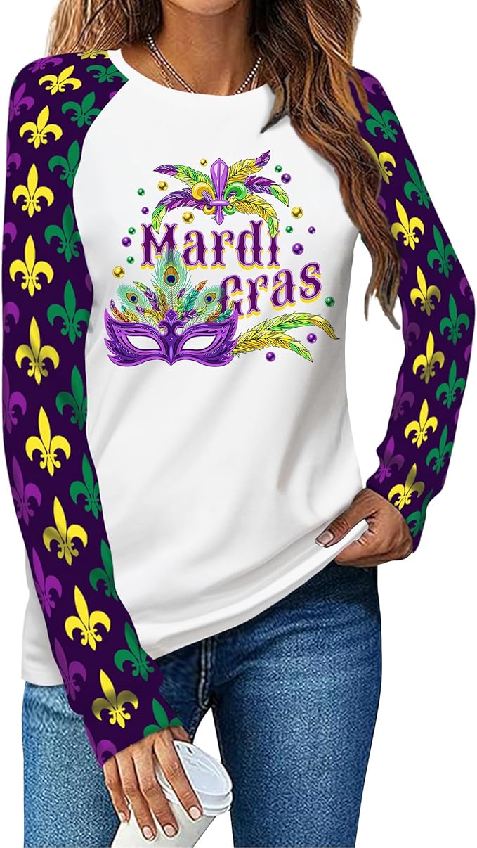 Mardi Gras Shirt Women Long-Sleeve Carnival Tee