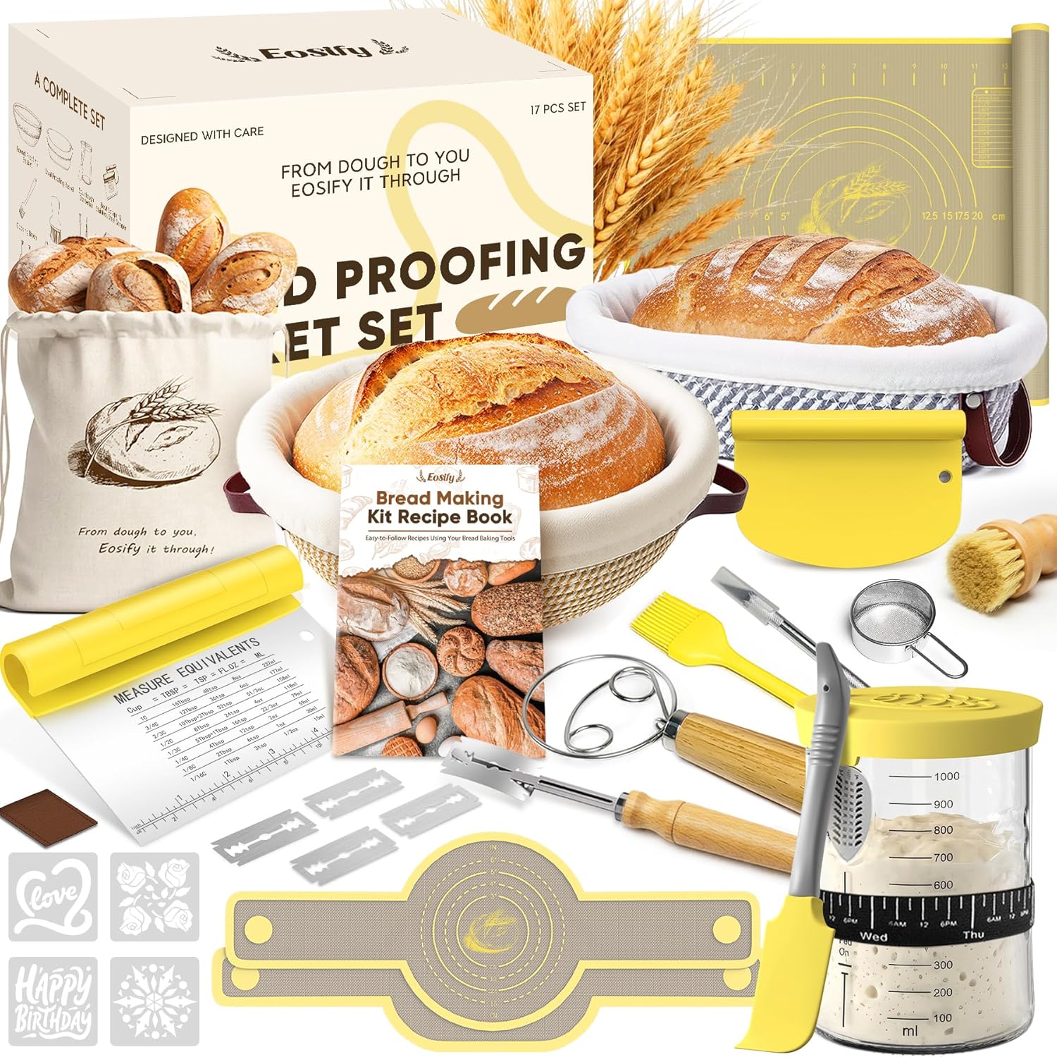 Sourdough Starter Kit Banneton Basket & Jar