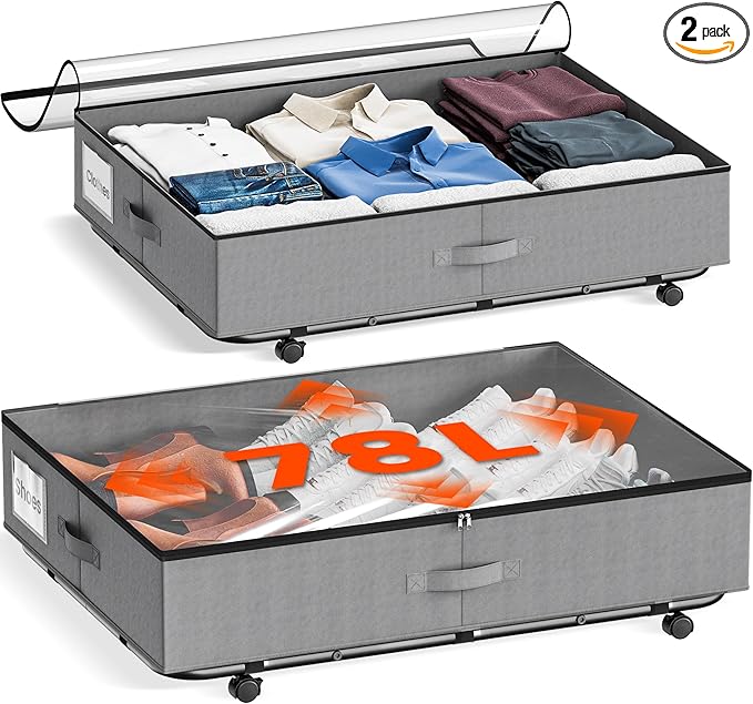 78L Under Bed Storage Bins with Wheels 2 Pack