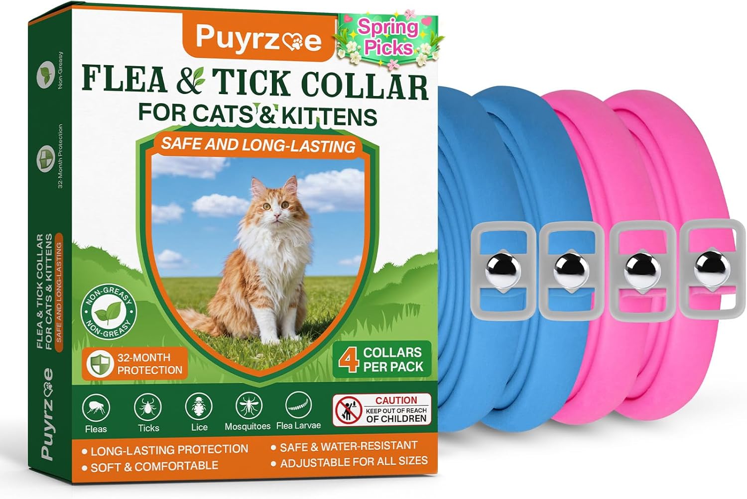 Flea Collar for Cats 4 Pack Natural Protection