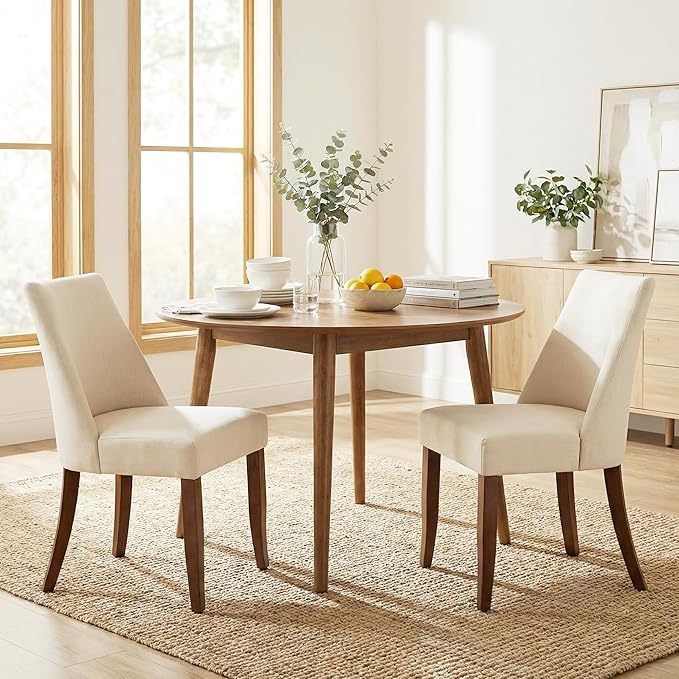 Wooden Dining Chairs Set of 2 Farmhouse Beige