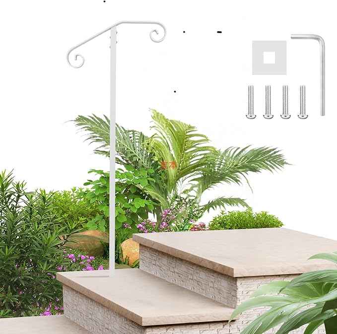 Single Post Outdoor Handrail Wrought Iron White