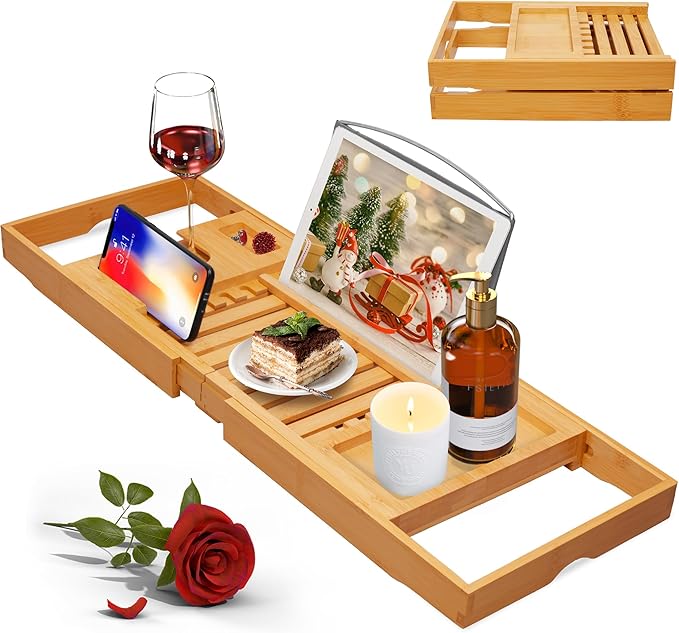 Luxury Bamboo Foldable Bathtub Caddy Tray