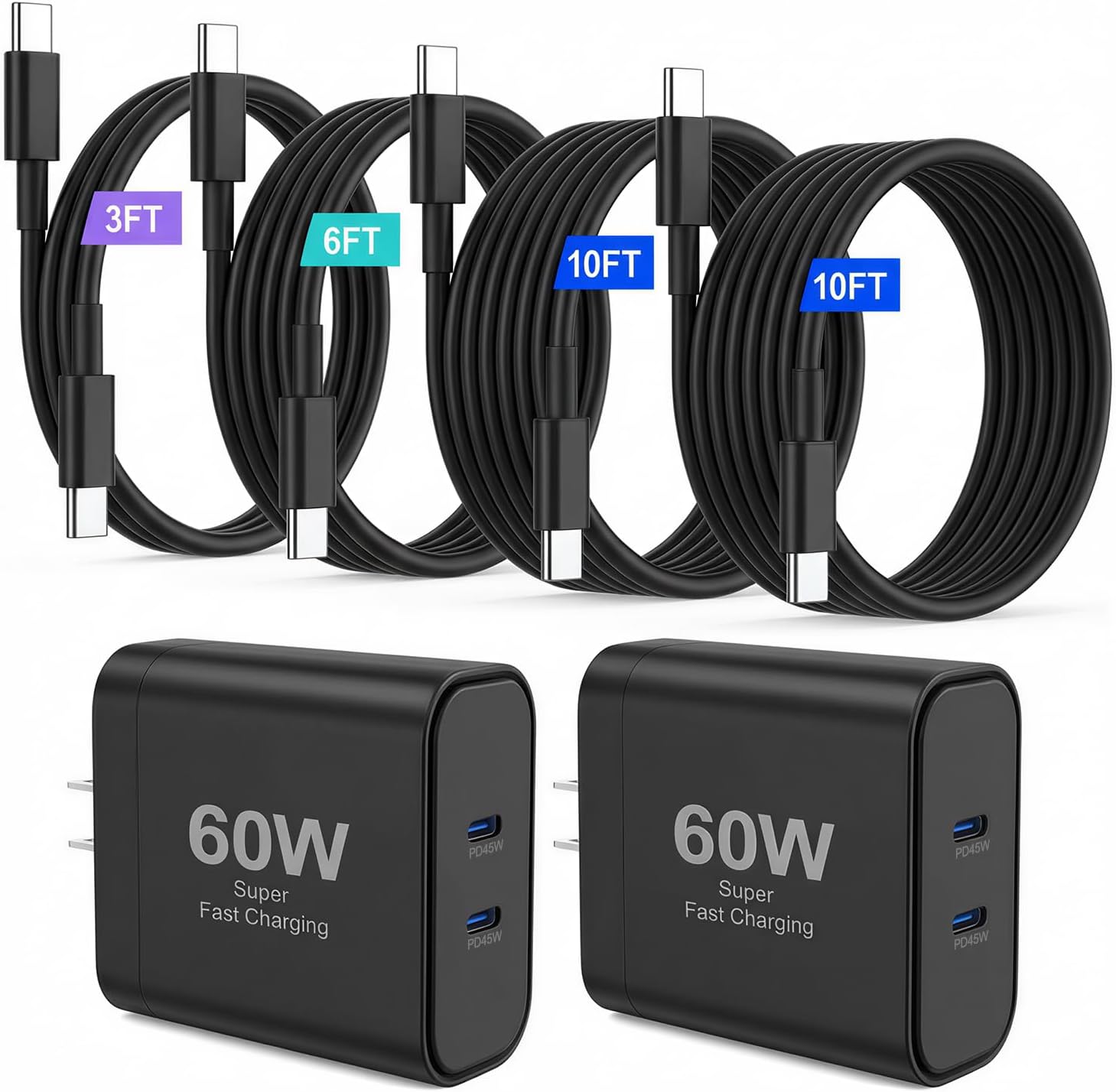 45W USB-C Fast Charger for iPhone 17 with Cables