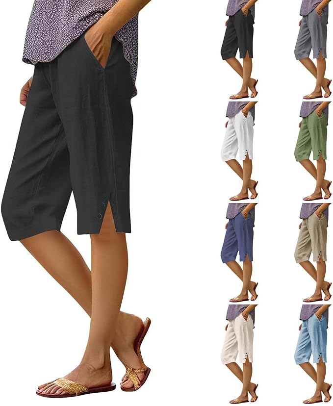 Linen Capri Striped Shorts