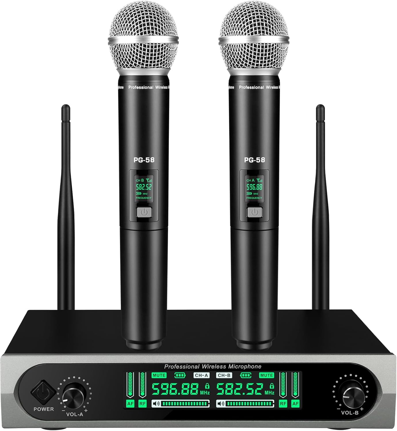 Wireless UHF Microphone System 2 Handhelds Auto Scan