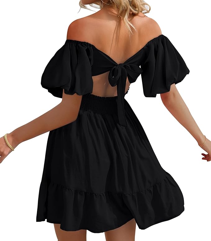Womens Tie Back Lantern Sleeve Dress