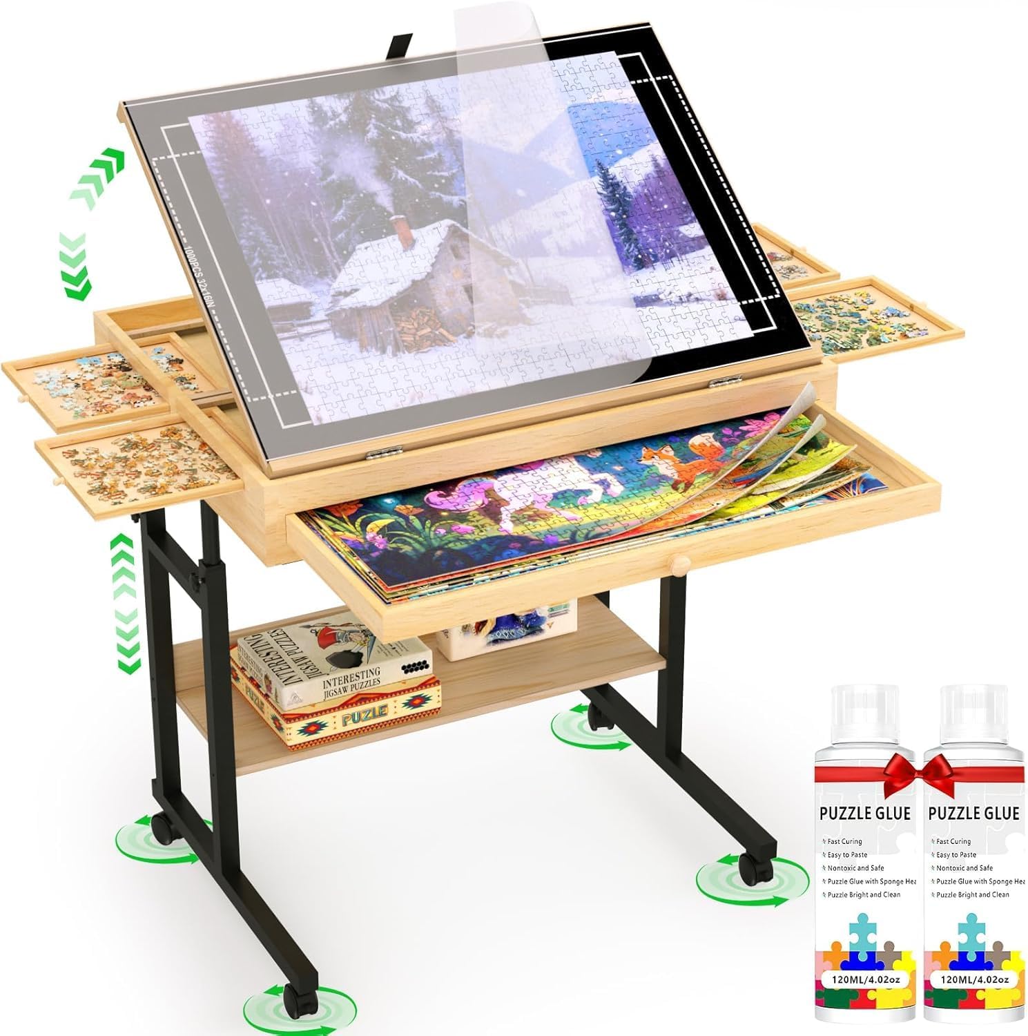 Adjustable Wooden Puzzle Table With Storage