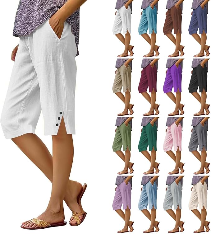 Pifame Women Linen Capri Pants