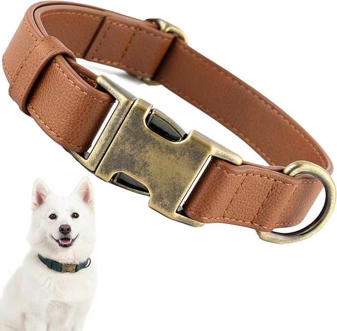 Brown Leather And Silicone Dog Collar