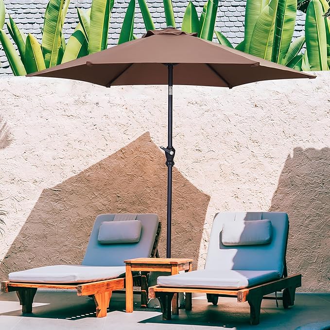 7.5ft Patio Umbrella Push Button Tilt Coffee