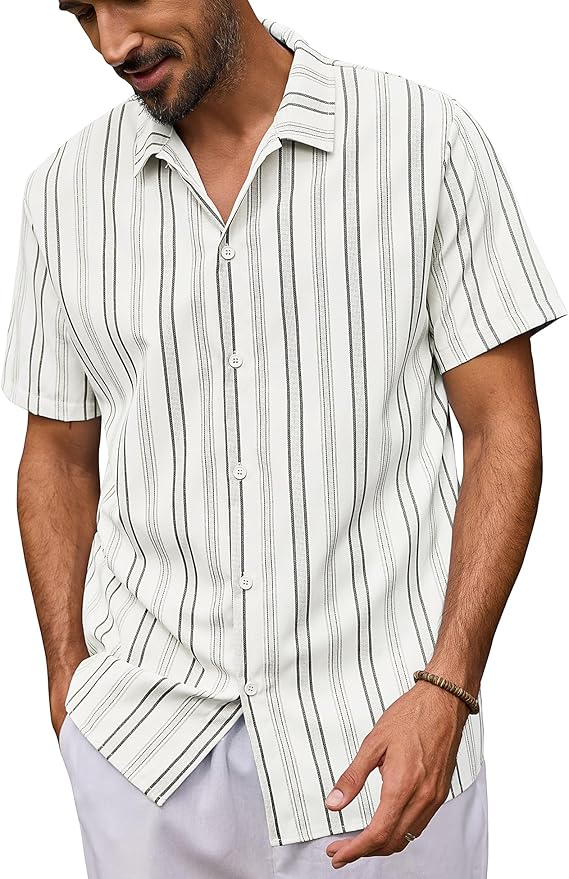 URRU Men’s Summer Striped Beach Hawaiian Shirt
