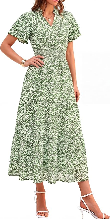 Floral V Neck Boho Maxi Dress