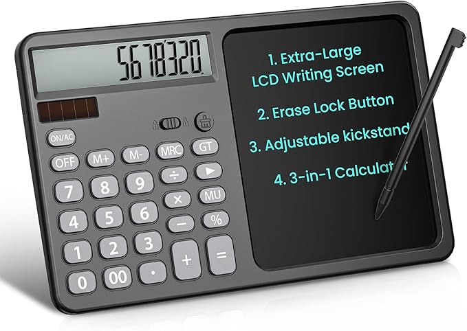 Black Desk Calculator with Writing Pad