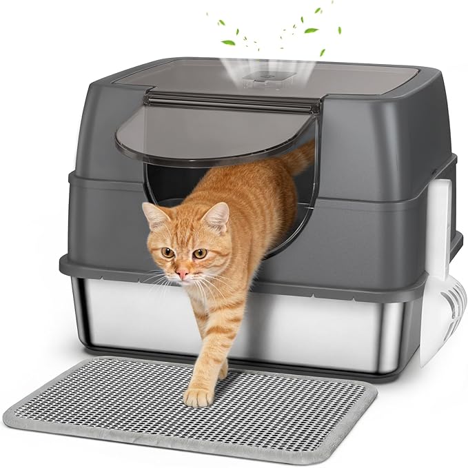 Stainless Steel Litter Box with Lid Side Entry