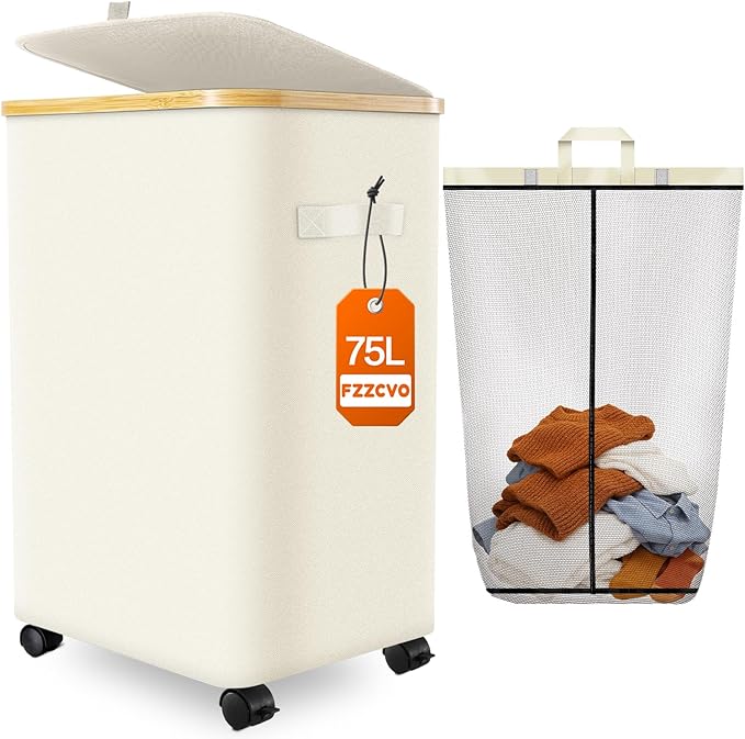 Laundry Hamper with Wheels 75L Collapsible