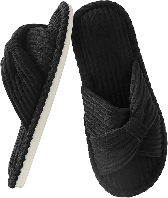 Women’s Corduroy Bow Cross Band Slippers