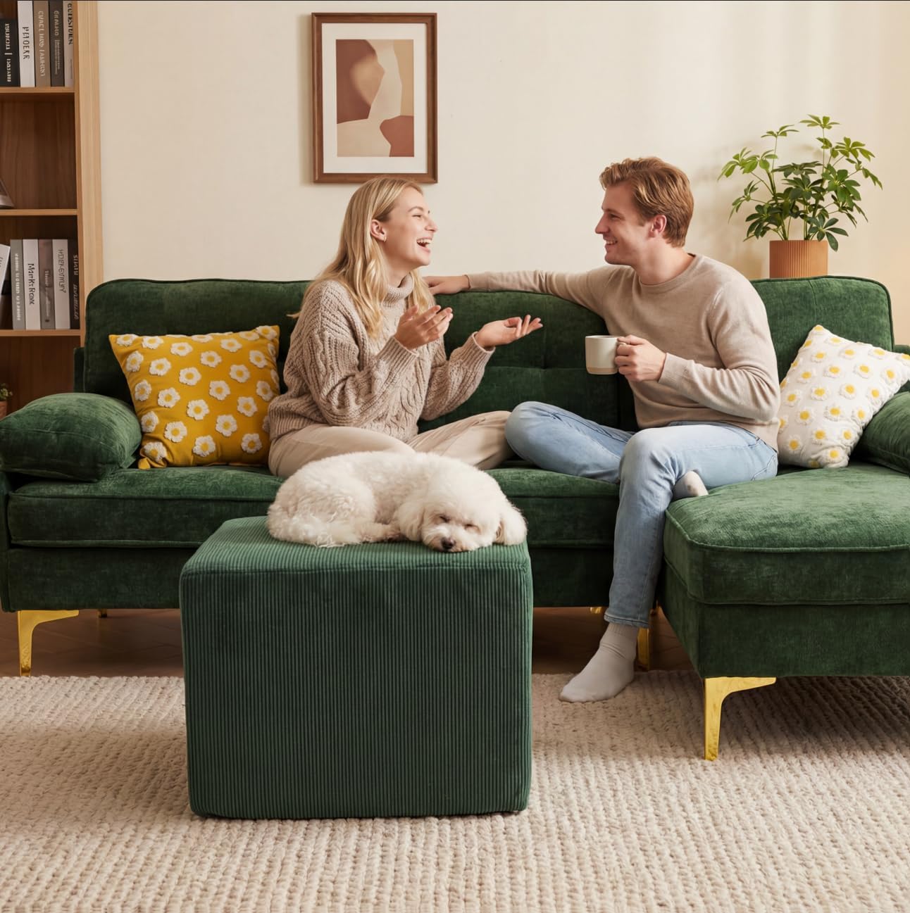 Furry Square Stuffed Pouf Ottoman Foot Stool
