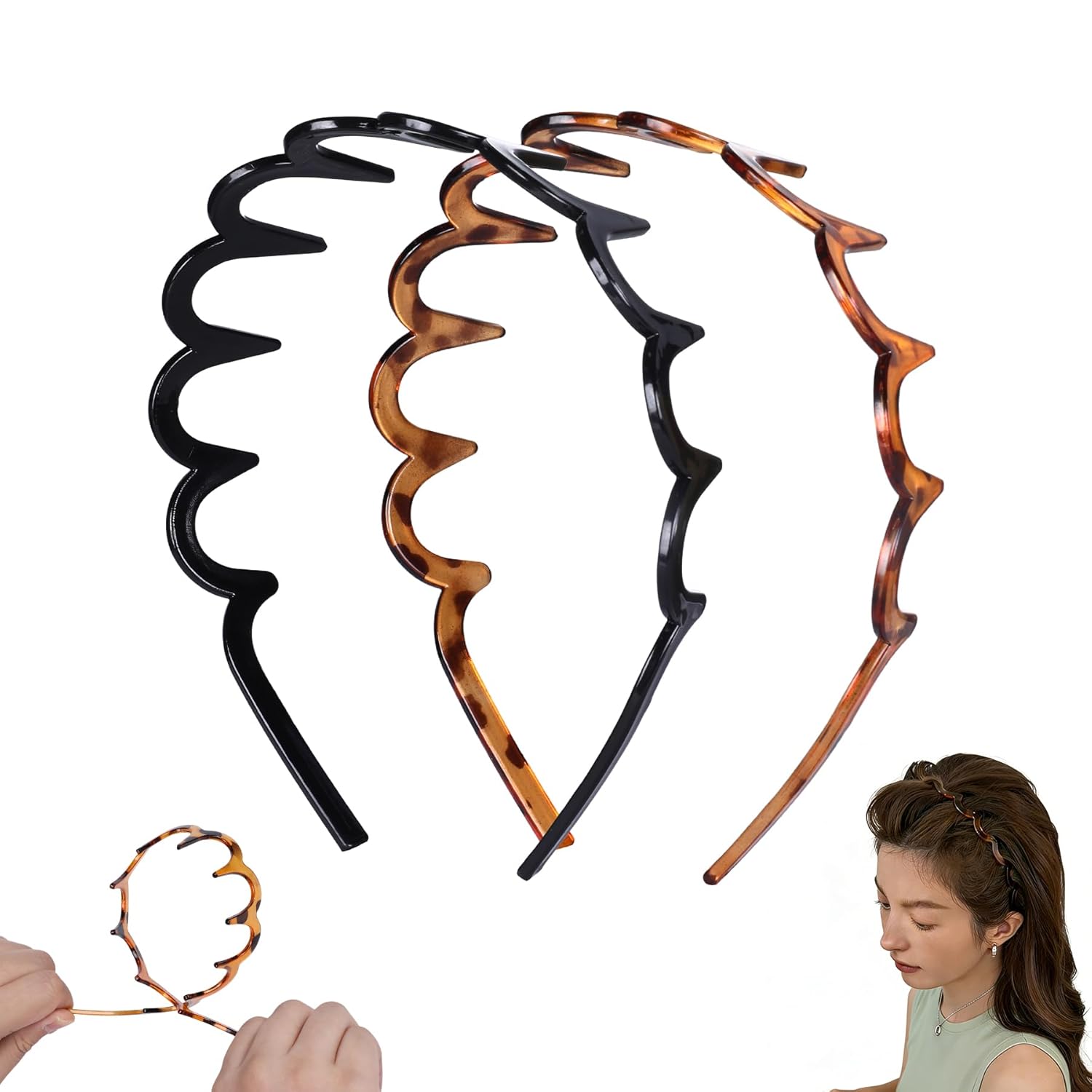 2-Pack Classic Zig-Zag Non-Slip Hair Comb Headbands