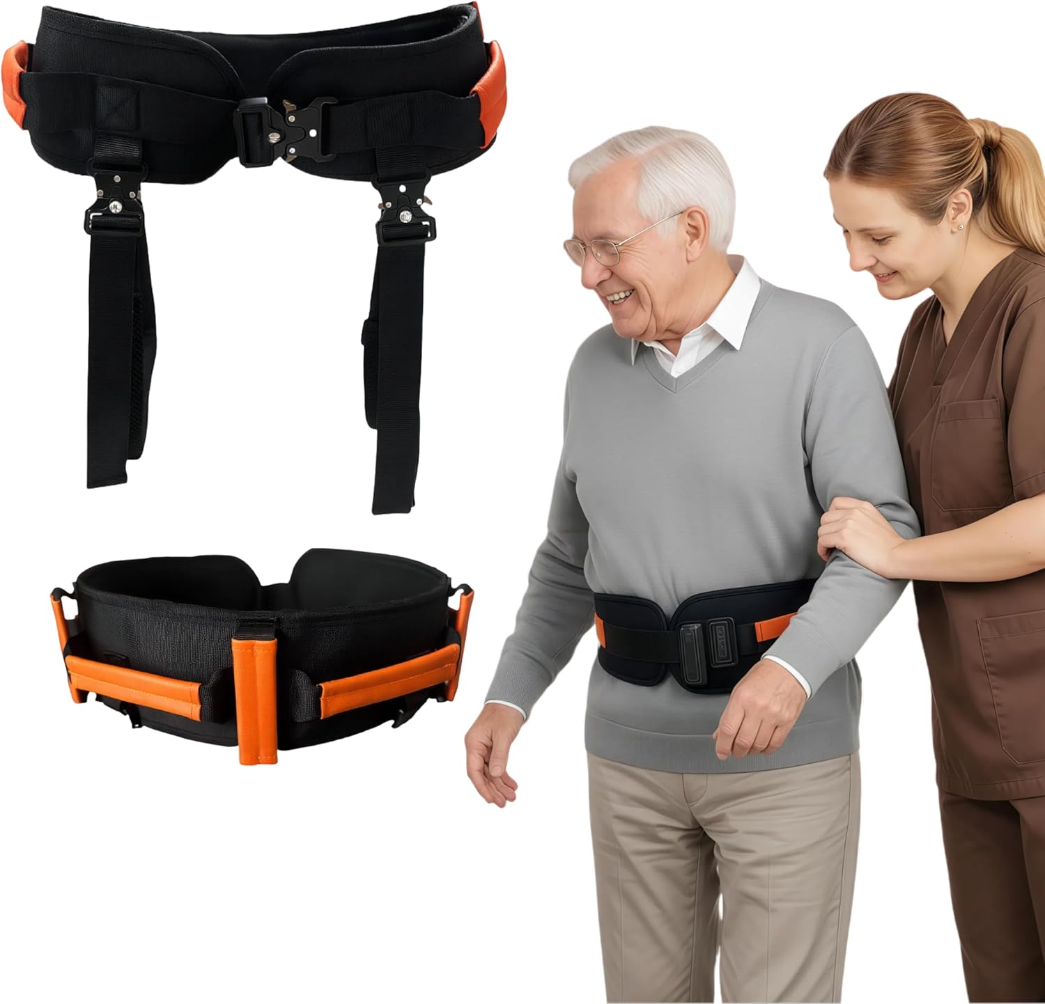 Upgraded Gait Belt with Detachable Leg Straps (Orange)
