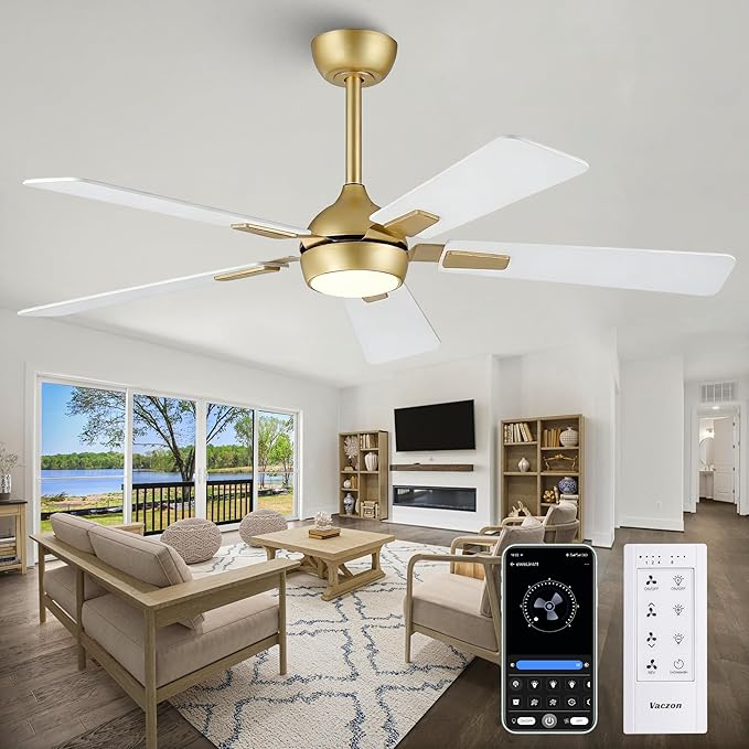 52-Inch White and Gold Modern Ceiling Fan