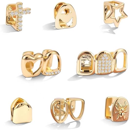 8-Piece Gold Teeth Grillz Kit – Reusable Hip Hop Grills for Men & Women