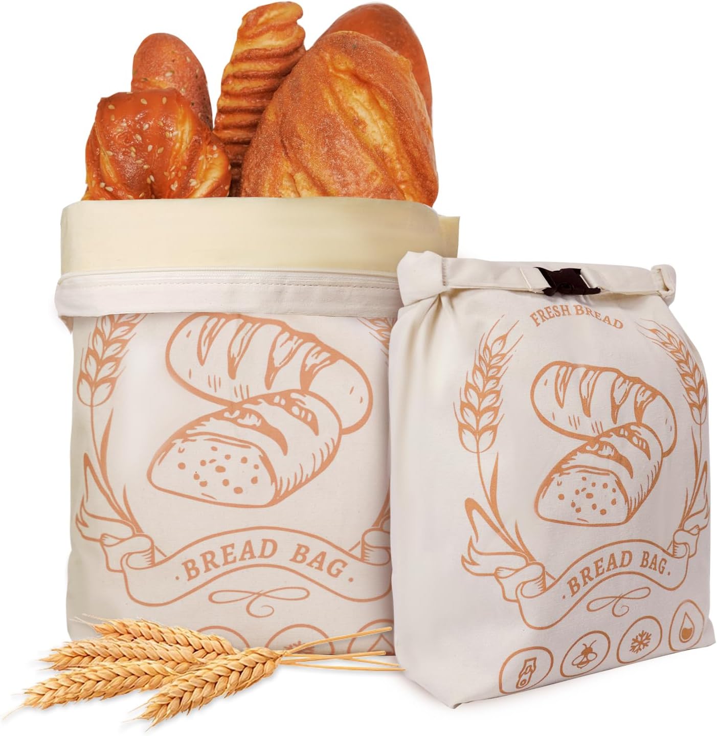 2-Pack XL Beeswax Bread Bags with Zipper (Off-White)