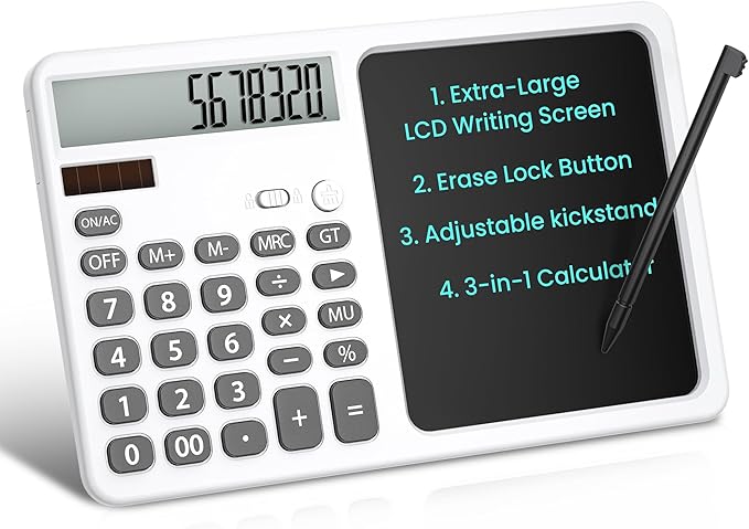 White Desk Calculator With Writing Pad