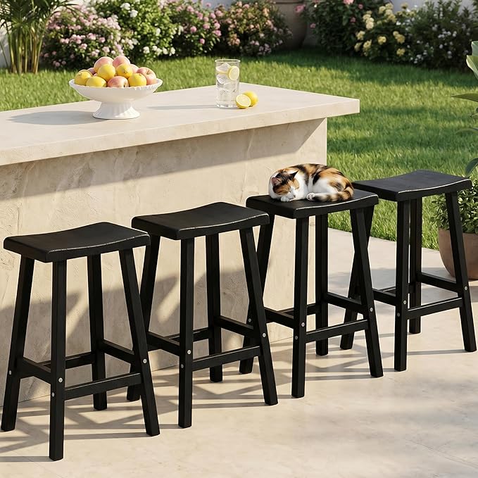 Outdoor Bar Stools Set of 4 Resin Patio Chairs