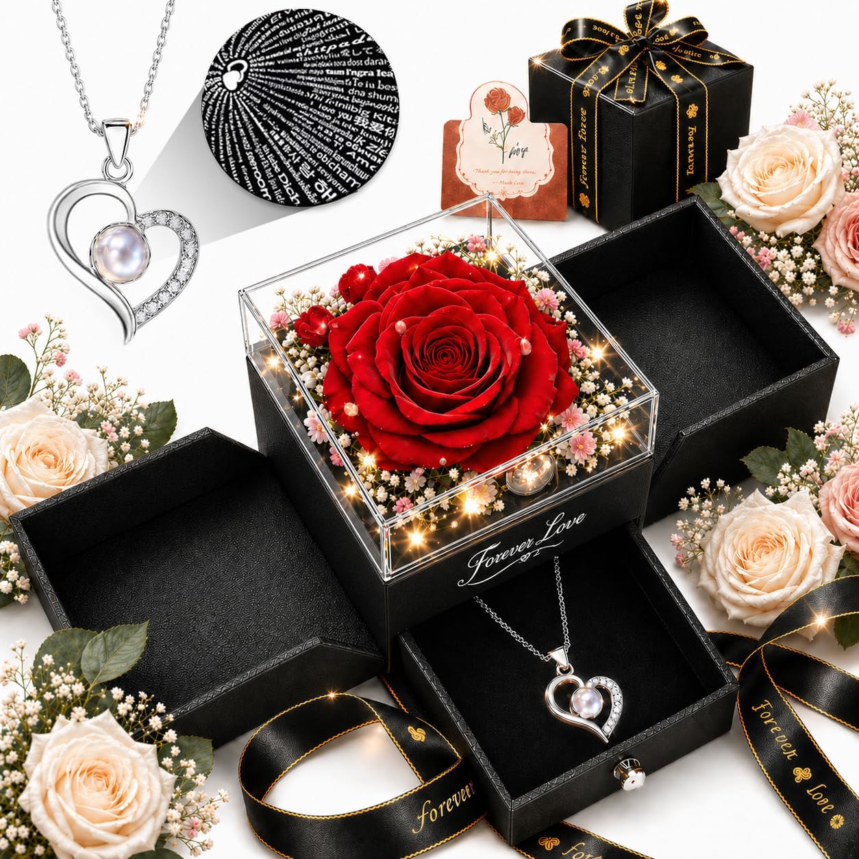 Forever Love Preserved Rose & Heart Necklace Gift Set