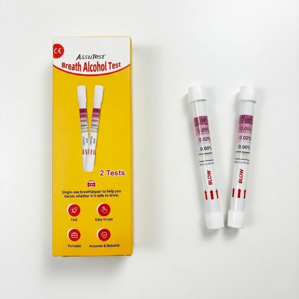 AssuTest 2-Pack Disposable Alcohol Breathalyzer