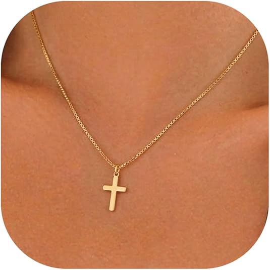 Dainty 14K Gold Plated Minimalist Cross Necklace