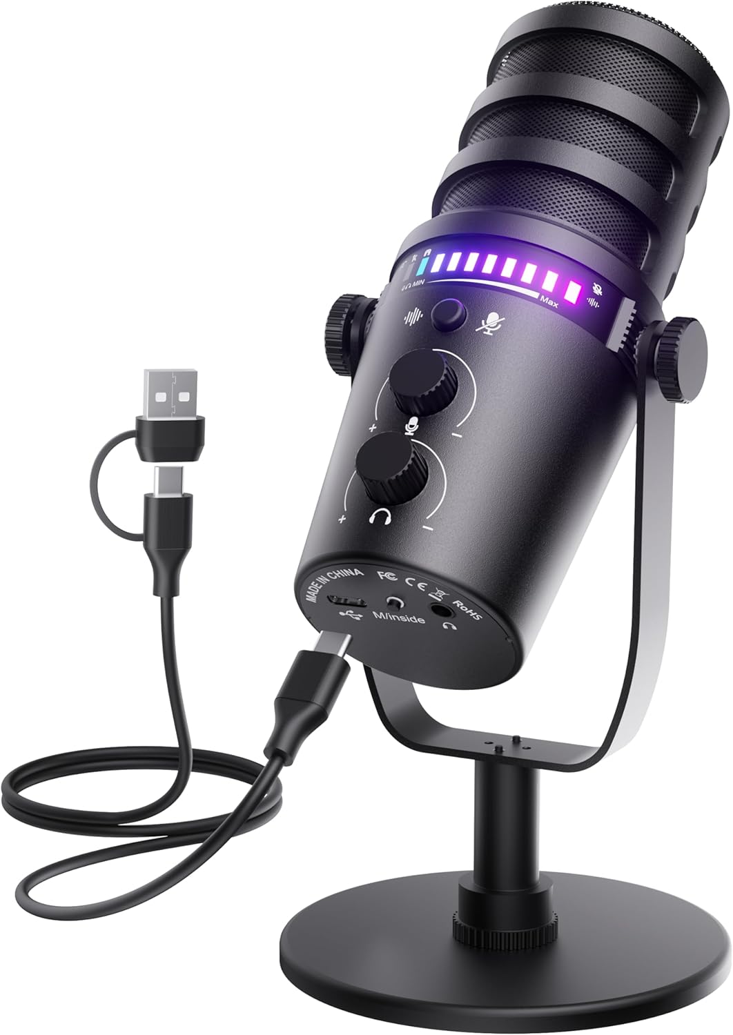 Professional USB Gaming Microphone with LED Status and Precision Gain Control