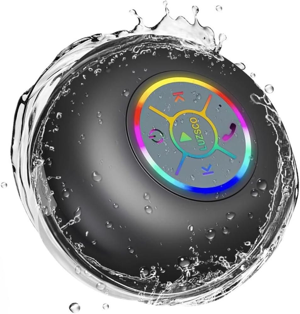 Portable Bluetooth Shower Speaker with LED Light and Integrated Suction Cup