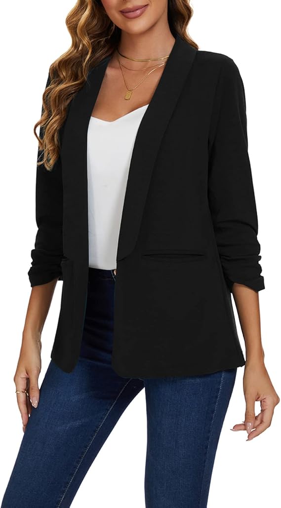 MINTLIMIT Women’s Open Front Ruched Sleeve Blazer