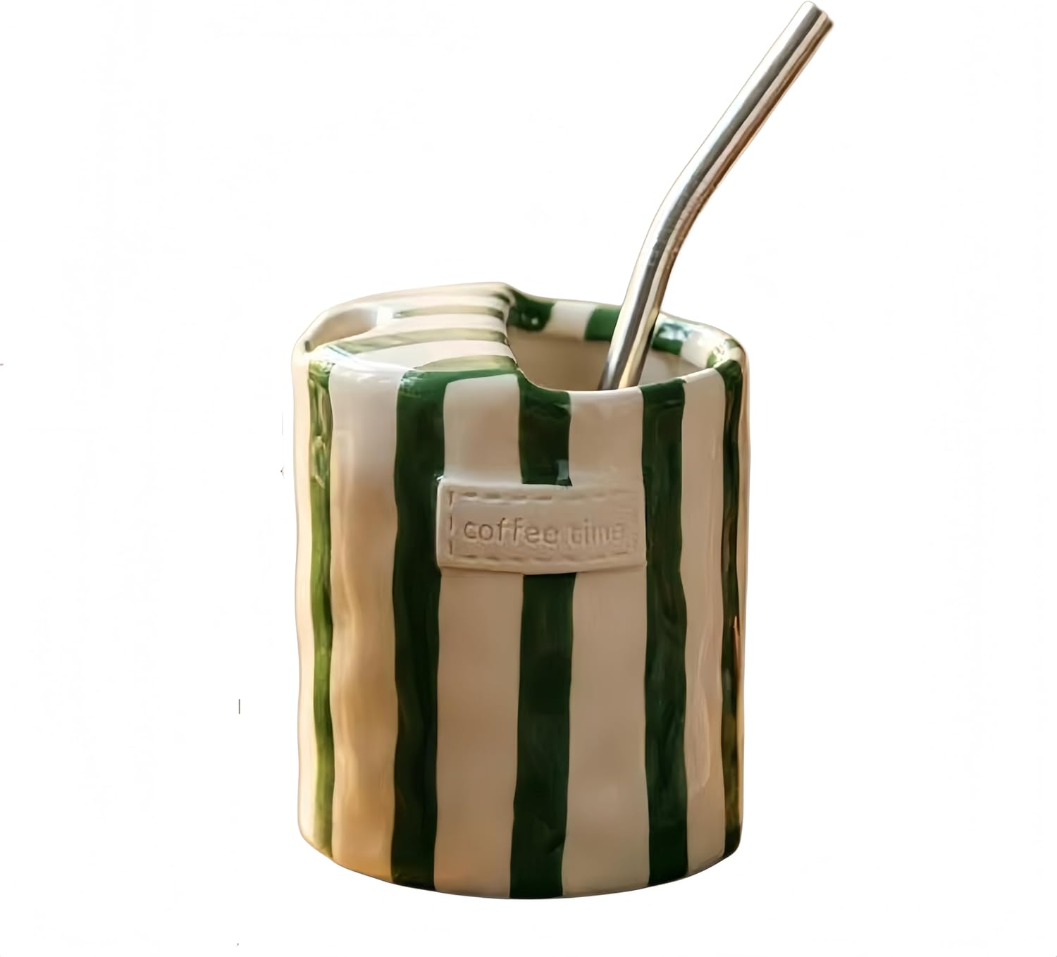 10oz Minimalist Striped Ceramic Mug with Straw