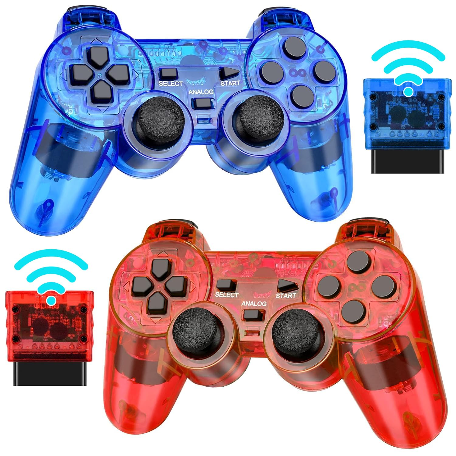 Two-Pack Wireless 2.4G Dual Vibration PS2 Controllers