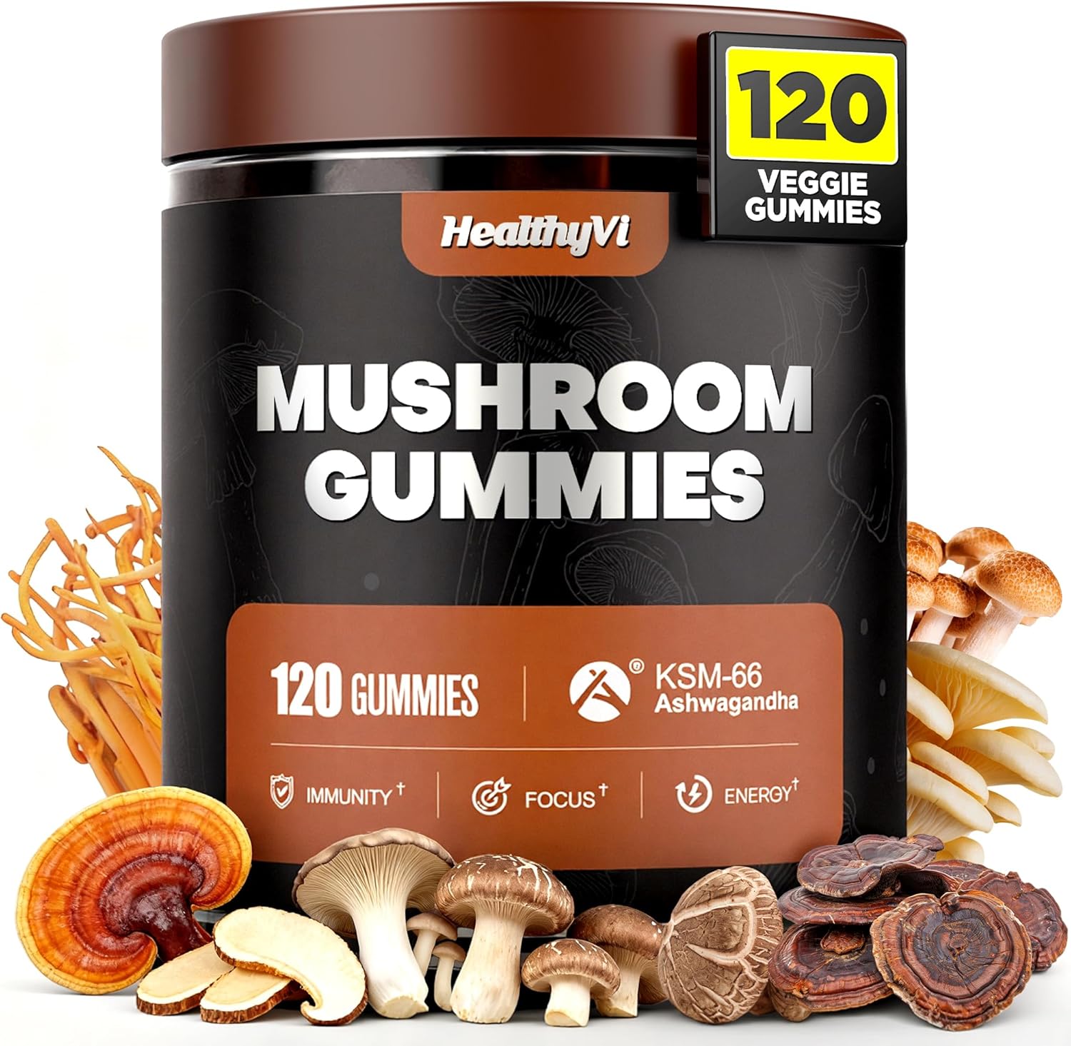 10-In-1 Mushroom Complex Gummies with KSM-66 & Magnesium