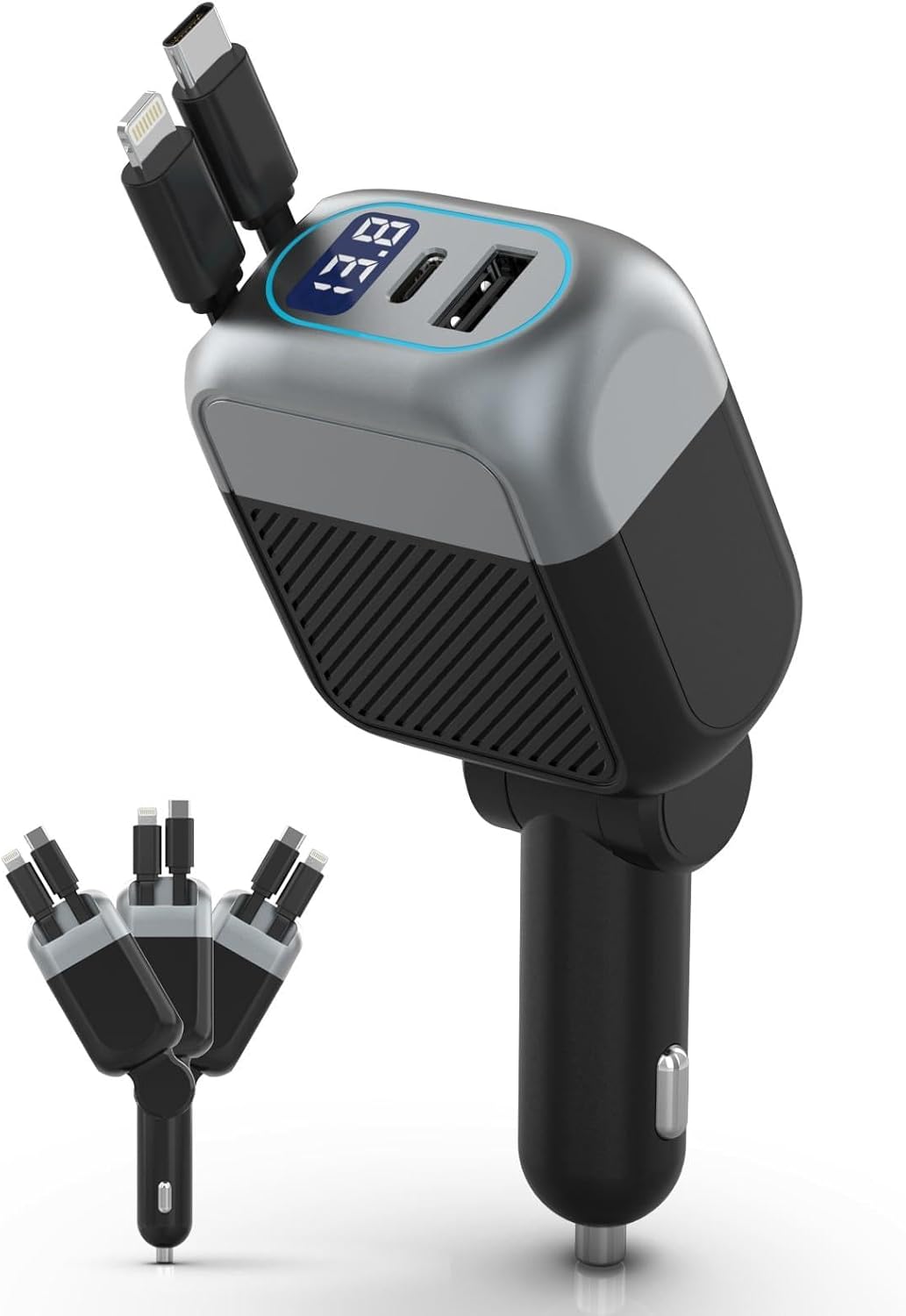 87W 4-in-1 Retractable Fast Car Charger